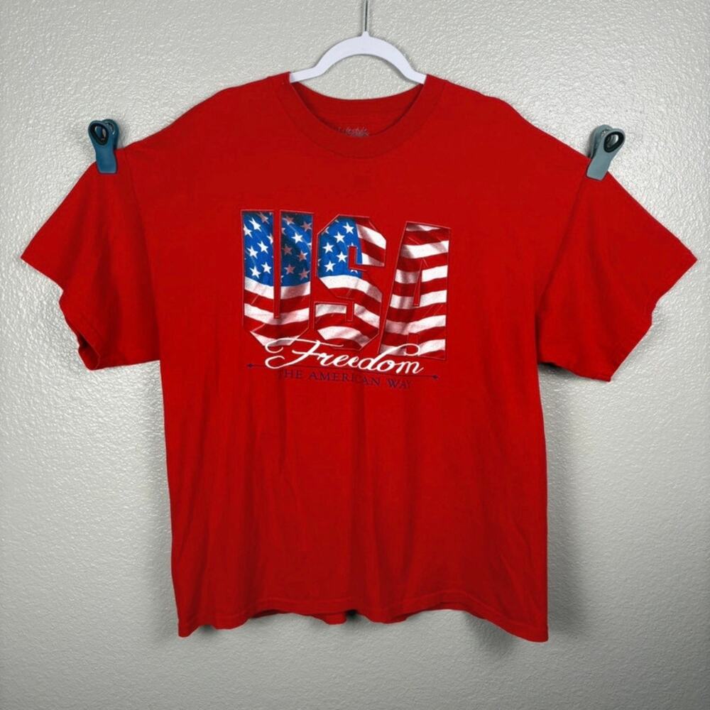 Lifestyle Classics Mens Size 2XL Red White Blue USA Freedom Short Sleeve T-Shirt